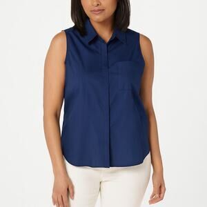 Excellent Condition Express Women’s Navy Silk Sleeveless Button-Up Blouse 13/14